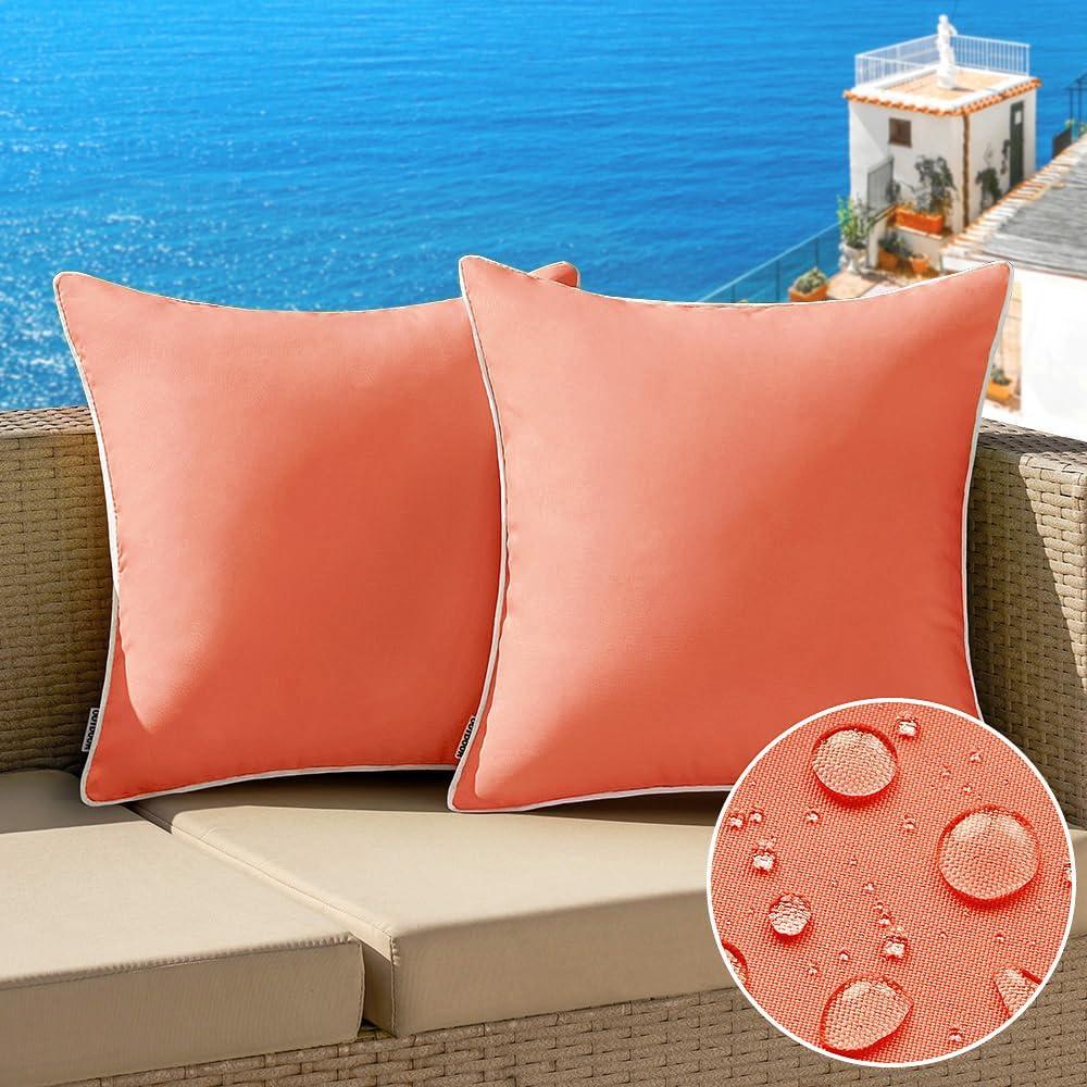 MIULEE Pack of 2 Outdoor Waterproof Pillow Covers Decorative Farmhouse Throw Pillow Covers Square Solid Color Couch Pillow Covers Spring for Patio Tent Bed Sofa Living Room 20x20 Inch Coral Red