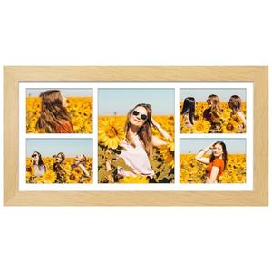 Gaevuian 11x23 Picture Frame Display 5 opening 5x7 and 8x10 Picture Frame Collage, Multi Photo Frame with Mat, Plexiglass, Horizontal and Vertical Formats for Wall Decor, Natural Wood Grain