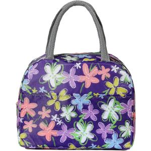 Lunch Bag for Women/Men Large Insulated Leakproof Thermal Tote for Office Travel Picnics, Cute Pattern Reusable Lunch Box (Purple Flower)