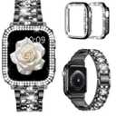 Mosonio Compatible with Apple Watch Band 38mm 40mm 41mm 42mm 44mm 45mm 46mm 49mm with 2 Pack Case Women, Jewelry Replacement Metal Bands Strap with Bling PC Protective Case for iWatch Ultra SE Series 11/10/9/8/7/6/5/4/3/2/1