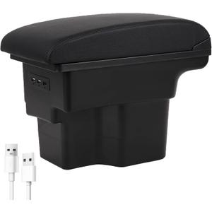 YJYWZH Car Armrest Storage Box for KIA Soul Models 2014-2019 Accessories, Double-Layer Center Consoles Organizer Storage Box Leather Interior Arm Rest Box with 3 USB Black Stitching