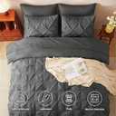 Pintuck Bed in a Bag, 7 Pieces Oversized King Comforter Set Dark Grey, Luxury Pinch Pleat Bed Set, Soft All Season Bedding Sets with Comforter, Flat Sheet, Fitted Sheet and Pillowcases & Shams
