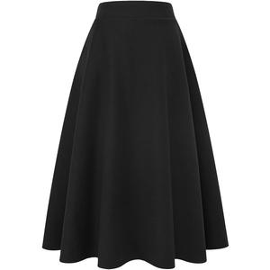 IDEALSANXUN Womens Plaid Wool Skirts Elastic Waist A-Line Pleated Tartan Long Skirts (Black)