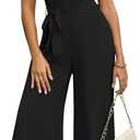 Lalacat One Piece Jumpsuits for Women Dressy Summer Casual Sleeveless Crew Neck Wide Leg Pants Rompers with Waist Belt