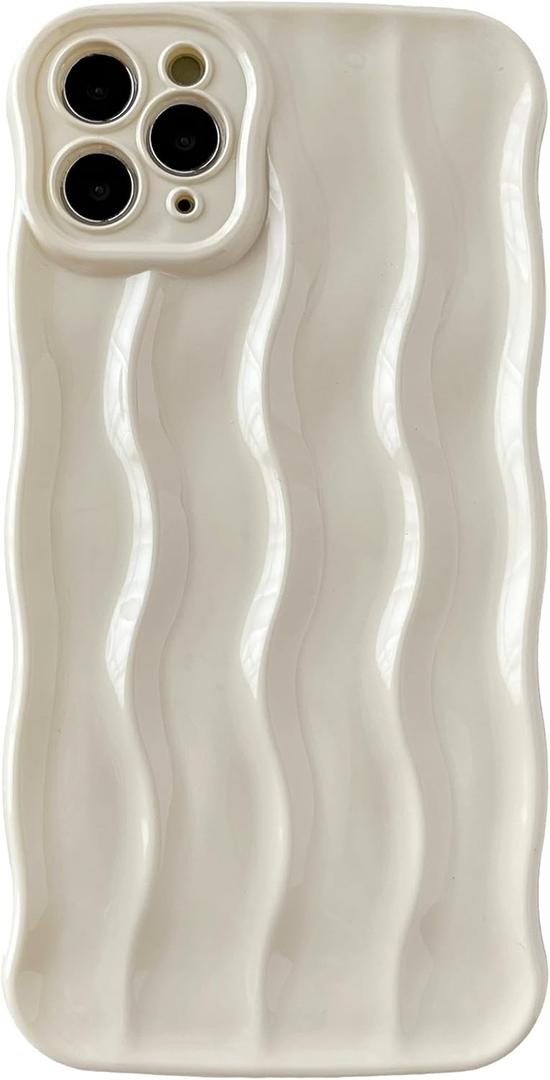 Caseative for iPhone 11 Pro Max Case,Water Ripple Pattern Curly Wave Frame Soft Phone Case (White)