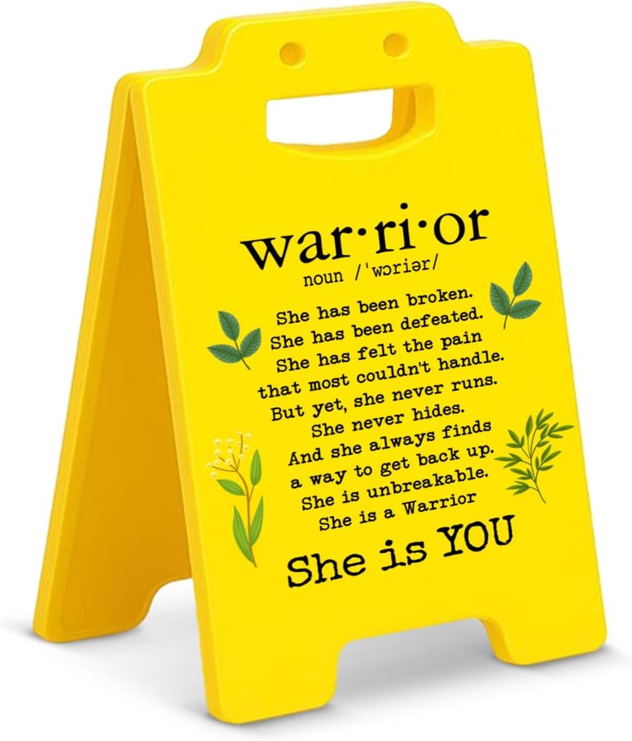 4 x Breast Cancer Survivor Gifts for Women Mom, Breast Cancer Awareness Gifts for Woman, Warrior is You Desk Little Signs Room Decor