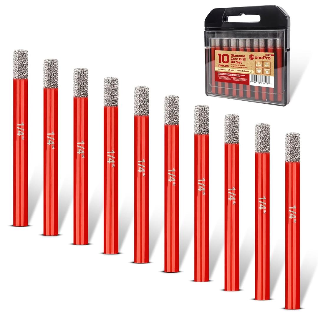 10 PCS Dry Diamond Drill Bit Set 1/4" 6mm, Vacuum Brazed Diamond Bits for Drill with Storage Case, Durable Ceramic Tile Drill Bits for Porcelain, Masonry, Granite, Hard Plastic, Marble