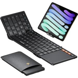 ProtoArc Foldable Keyboard with Touchpad, XK01 TP Folding Portable Keyboard, Full Size Keys, Large Trackpad Bluetooth Travel Keyboards for iPad Laptop PC Tablets -Black