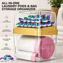 2-in-1 Trash Bag Dispenser & Laundry/Dishwasher Pods Container, Clear Acrylic Garbage Bag Holder with Removable Lids, Under Sink Organizer Kitchen Pantry Storage Box