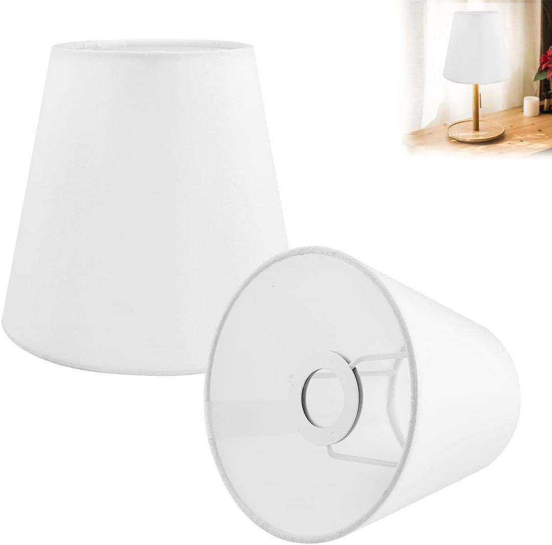 2pcs Small Lamp Shade Linen Fabric Clip On Bulb Lampshade Barrel Cloth Lamp Cover Replacement Linen Lampshade for Bedroom, Bedside Table Lamp, Wall Lamp(White)