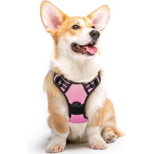 Eagloo Dog Harness Medium Sized Dog, No Pull Service Vest with Reflective Strips and Control Handle, Adjustable and Comfortable for Walking, No Choke Pet Harness with 2 Metal Rings, Pink, M