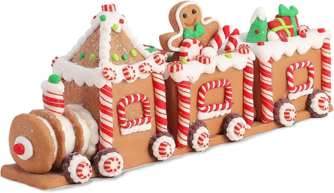 Christmas Gingerbread Decorations - 10" Gingerbread Decor Train Figurines Xmas Decor Gift - Christmas Party Home Decor Holiday Home Decor for Table, Mantel, Shelves