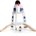 SainSmart Jr. Wooden Train Track Accessory, Space Launcher Rocket Ship Play Set with Astronauts, Compatible with Brio, Thomas, Melissa and Doug