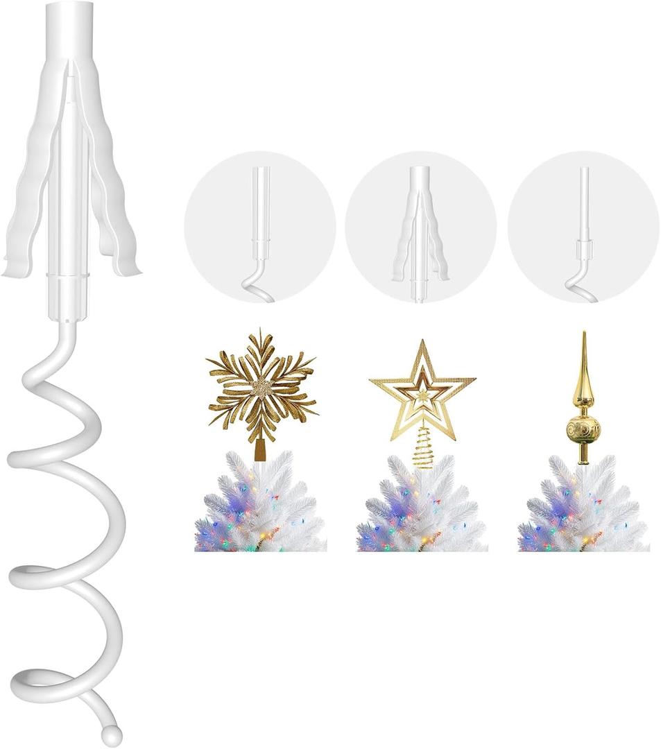 Christmas Tree Topper Holder  Universal Twist-On Stabilizer with Adjustable Attachment for Tree Top Decorations, Fits Most Tree Bases (White)