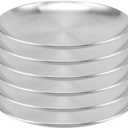 6PCS 11.81 Inch Stainless Steel Plates, Silver Flat Metal Dishes, Camping Serving Dinner Plats for Snack, BBQ