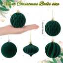 12Pcs Velvet Christmas Tree Balls Ornaments Plastic Flocked Shatterproof Handmade Hanging Decoration Plush Balls Assortment Sets for Christmas Decoration (Dark Green, 3.15in)