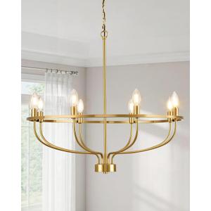Yunnix 8 Light Gold Chandeliers for Dining Room, Gold Dining Room Chandelier with Extension Chain, UL Listed, Gold Modern Farmhouse Chandelier for Bedroom, Kitchen, Entryway, Foyer Light Fixture