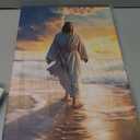 LZIMU Jesus Canvas Wall Art Jesus Walking on the Beach Picture Prints God Posters Catholic Artwork for Spiritual Room Bedroom Home Decor Framed (Jesus-3, 12.00"x18.00")