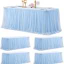 Tulle Tablecloth Table Skirt for 6/8 Foot Rectangle Tables Table Covers with Ruffle Tutu Table Skirt for Wedding Reception Party Birthday, Baby Blue, 4 Pack, 6ft Table Cloth