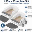 2 Pack Small Cat Litter Box with Mat & Scoop, Open Top High Sides