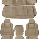 NLQR Tan Leather Front Driver & Passenger & Rear Seat Covers Replacement Full Set fit for Ford F250 F350 F450 F550 Lariat 2002 2003 2004 2005 2006 2007 Bottom & Top Lean Back & Headrests & Armrests