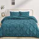 Amazon Basics All-Season Down-Alternative 3-Piece Comforter Bedding Set with Microfiber Pillow Shams, Pinch Pleat Design, Full/Queen, Dark Teal