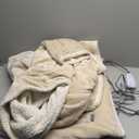 Sealy Electric Blanket Wearable with Foot Pocket, Electric Snuggle Blanket with Sleeves, Flannel & Sherpa Heating Throw with 6 Heat Settings & 210 Hours Auto Shut Off, 50 * 70"+18" Beige