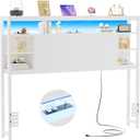 Unikito Full Size Headboard with Storage, Headboards with Outlet and RGB LED Light, Sturdy Head Board for Full Size Bed, Stable Headboard Only for Bedroom, Dorm Room, Guest Room, White