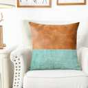 CaliTime Throw Pillow Covers Pack of 2 Soft Faux Leather Solid Dyed Cross Chenille Cushion Cases for Couch Sofa Home Decoration 18 X 18 Inches Light Teal Green