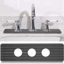 Teenyyou 3 Hole Gray Faucet Mat for Kitchen Sink Bathroom 15.94" x 4.92" Kitchen Faucet Absorbent Mat Diatomite Splash Guard Quick Drying Stone Drip Catcher Hole 2.36" Holes Spaced About 1.65"