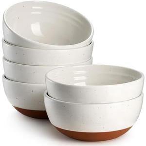 DOWAN 23 OZ Ceramic Bowls Set of 6 - Alabaster White Bowls with Distributed Specks - Perfect for Soup, Cereal, Oatmeal, Fruit, Rice - Dishwasher & Microwave Safe