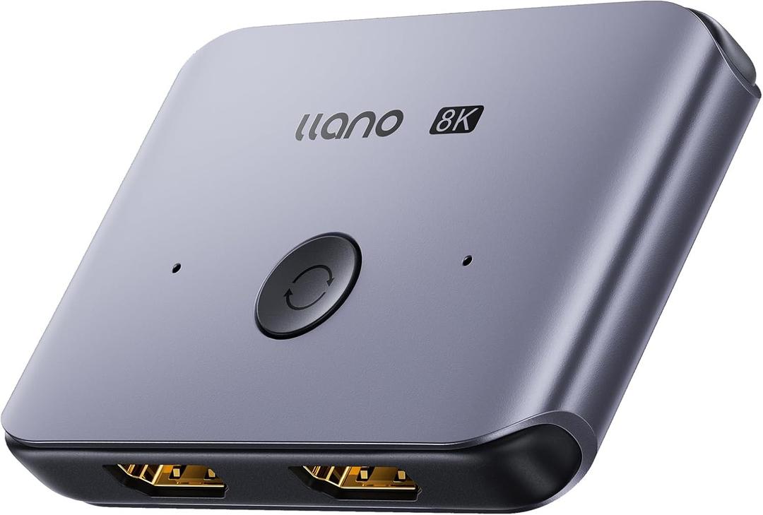 llano HDMI 2.1 Switch 2 in 1 Out 8K@60Hz 4K@120Hz, HDMI Switcher 48Gbps Bidirectional, Supports VRR HDR10 Dolby Atmos, for PS5 Xbox Apple TV Roku Switch 2, Aluminum Alloy Case
