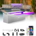LONGRUN Stainless Steel Waterfall Spillway, APP Control Multi-Color LED Light Outdoor Pool Fountain, Water Spillway Koi Pond Waterfalls Fountains Kit for Garden Patio Swimming Pool Decoration-11.8"