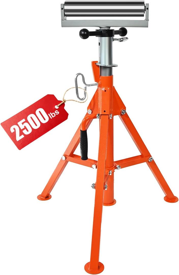 Heavy Duty Roller Stand, 2500LB Capacity Adjustable Stand 28-52", Foldable Tool Stand for Pipe, Wood & Metalworking