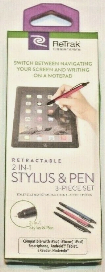 Retractable 2-in-1 Stylus & Pen 3 Piece Set