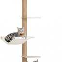 Floor to Ceiling Cat Tree for Large Cats, 76-108in Height Adjustable 5-Tier Wood Cat Tower, Cats Activity Center with Plush Hammock & Jute Rope Scratching Posts for Indoor Cats