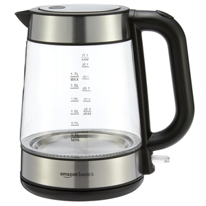 Basics Electric Kettle with Glass Carafe for Tea and Coffee, Fast Boiling, Auto ShutOff, BoilDry Protection, Temperature Control, Removable Filter, 1 Liter, 1500W, BPAFree