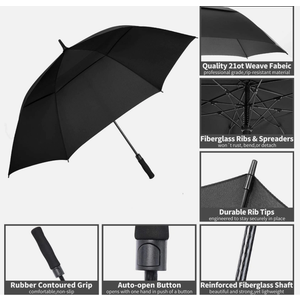 54/62/68/72 Inch Automatic Open Golf Umbrella Extra Large Oversize Double Canopy (Black)