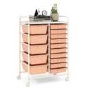 15-Drawer Utility Rolling Organizer Cart Multi-Use Storage-Peach - Color: Peach