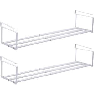 Qianyu 2 PCS Expandable Shoe Rack Organizer Adjustable Under Cabinet Shoe Rack Retractable Hanging Shelf for Space Saving Clothing Storage Dorm Room (White)