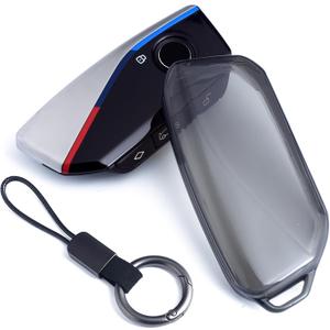 Car Key Fob Cover Case Keychain Compatible with BMW X1 X2 X3 X5 X6 X7 530i 540i 740i iX XM i5 i7 2023 2024 2025 Transparent Black
