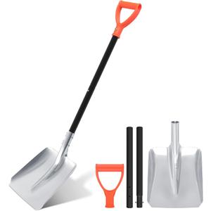 Aluminum Snow Shovel for Driveway  40" Long Square Shovel with D Handle, Large Capacity Flat Shovel, Portable Snow Removal Tool for Home Garage Garden Camping Emergency, Orange