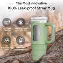 Tyeso 30 oz Tumbler with Handle, Straw and Lid - Leak Resistant Insulated Stainless Steel Water Bottle, Car Cup Holder Friendly Travel Coffee Mug Green - Gifts for Men & Women