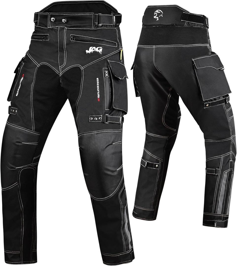 JAG Motorcycle Protective Pants - Dual Sport Motocross Pants, with Armor Impact Protection & Water Resistant Cordura Fabric (42W x 30L, Black)