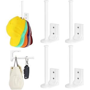 Hat Organizer for Baseball Caps Hat Racks for Wall Baseball Hat Storage Organizer Hat Holder for Closet Hat Display Mount Adhesive/Drill (White, 4 Pack)