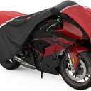 Rosefray Motorcycle Cover,Waterproof Outdoor Cover for Motorcycle,All Season Protection with Night Reflective Lock Holes Storage Bag, Fits Up to 104" Motorcycle Universal Vehicle Blkorg (XXXL-104"Lx 41" Wx 50"H, Blackred)