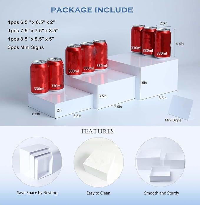 3PCS Buffet Risers, Dessert table display set, Catering supplies buffet display ,Acrylic risers display stands, White Acrylic Cube Boxes Nesting Risers with Hollow Bottoms - 1 Set (6.5", 7.5", 8.5") White