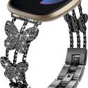 Bling Band, Compatible for Fitbit Versa 2/1/Lite/SE, 22mm Diamond Stylish Women Strap Replacement for Fitbit Versa Smartwatch (Butterfly-Black)