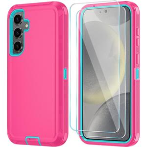 ONOLA Phone Case for Samsung Galaxy S24 Case with HD Screen Protector, Heavy Duty Shockproof & Dropproof 3-Layer Cover Phone Case for Galaxy S24 6.2'', PinkSkyBlue