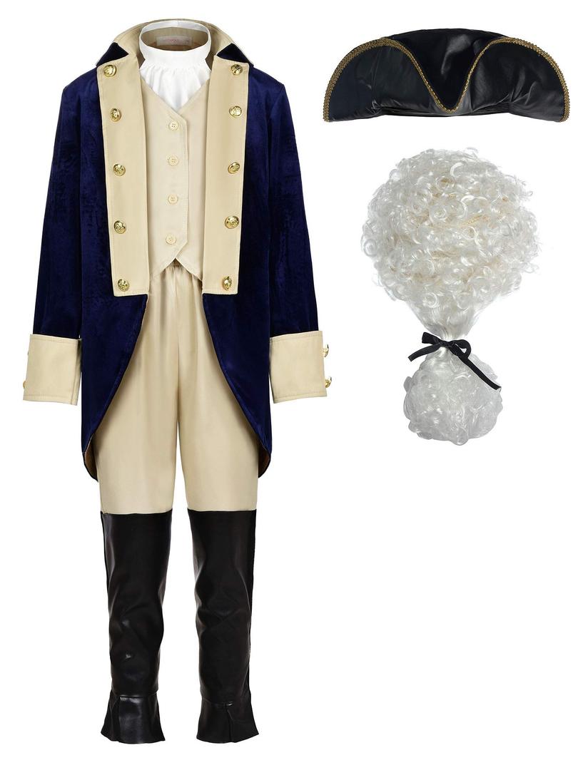 ReliBeauty Washington Costume Boys Hamilton American Colonial Uniform with Wig, Size 150